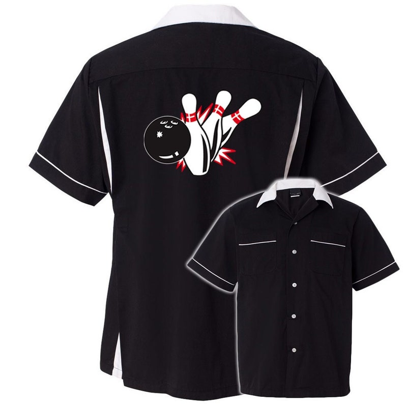Pin Splash B Classic Retro Bowling Shirt Classic 2.0 Includes Embroidered Name 125 Black/White