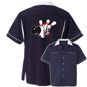 Pin Splash B Classic Retro Bowling Shirt Classic 2.0 Includes Embroidered Name 125 Navy/White
