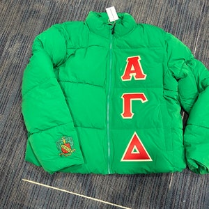 Custom sorority puffer coat any letters for any group Includes name on the collar image 9