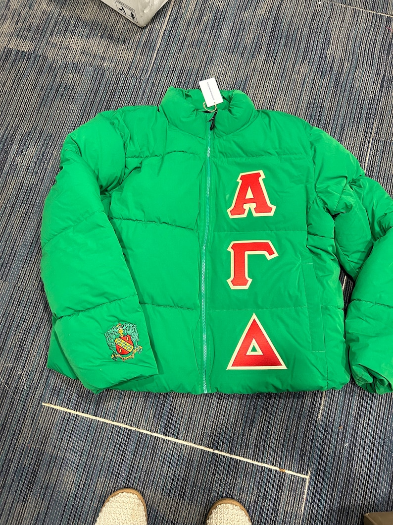 Custom sorority puffer coat any letters for any group Includes name on the collar image 9