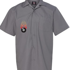 Flaming 8 Ball Classic Retro Bowling Shirt Vintage Bowler Closeout in multiple colors Includes Embroidered Name 232 Gray