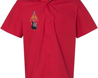 Flaming Guitar Classic Retro Bowling Shirt- Vintage Bowler ( Closeout) in multiple colors  - Includes Embroidered Name #236