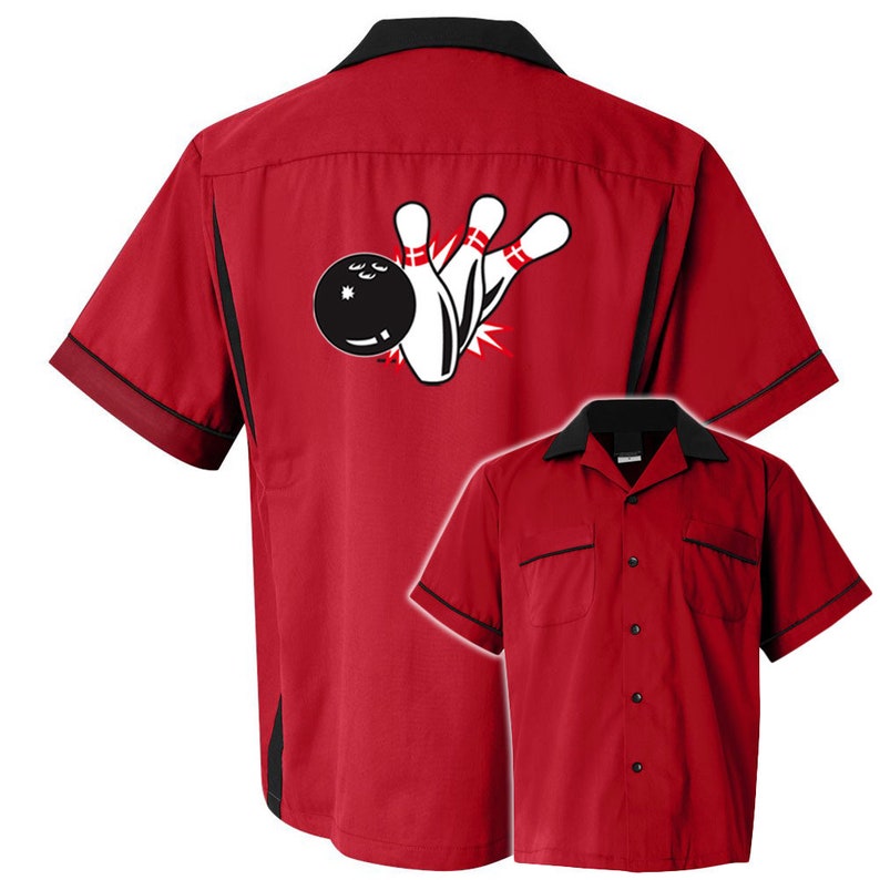 Pin Splash B Classic Retro Bowling Shirt Classic 2.0 Includes Embroidered Name 125 Red/Black