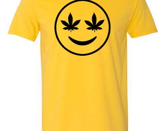 Pot Leaf Smiley Face  T-shirt Cannabis Fun #146