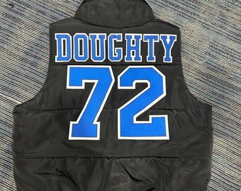 Jersey Puffer Vest Cropped  or Regular length Custom for any sport Includes name on the collar