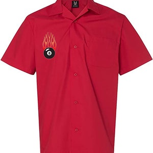 Flaming 8 Ball Classic Retro Bowling Shirt Vintage Bowler Closeout in multiple colors Includes Embroidered Name 232 Red