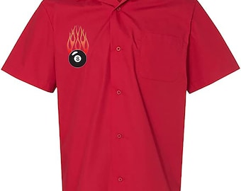 Flaming 8 Ball Classic Retro Bowling Shirt- Vintage Bowler ( Closeout) in multiple colors  - Includes Embroidered Name #232