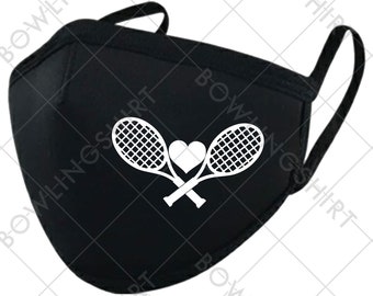 I Love Tennis Printed Black Cloth Mask Adult, adjustable