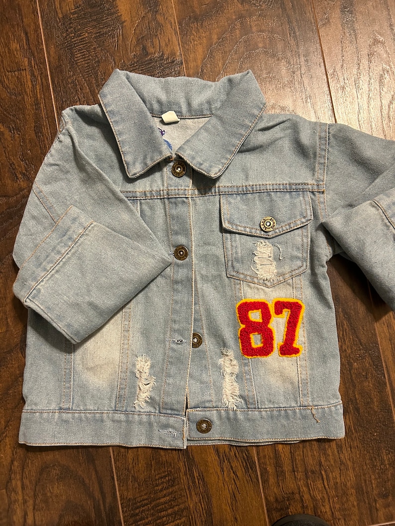 Taylor Swift Inspired youth kids Friendship Bracelet Custom Denim Chainstitching Jacket image 7