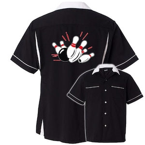 Pin Splash A Classic Retro Bowling Shirt Classic 2.0 Includes Embroidered Name 127 Black/White