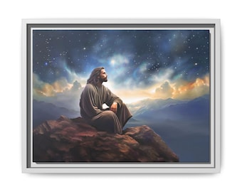 Quadro su tela opaca con cornice raffigurante Gesù in preghiera / Arte religiosa da parete