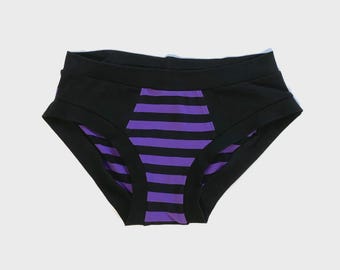 SMALL BRIEF, Black and Purple Stripe Scrundies, Handmade Underwear,