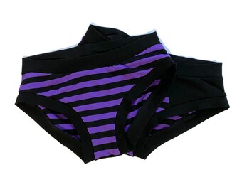 Handmade Underwear, Black and Purple stripe 2 pack Set Scrundies