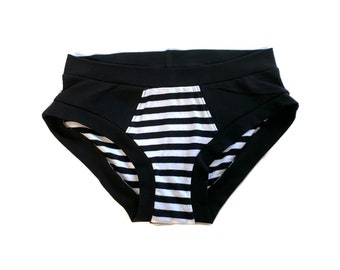 SMALL BRIEF, Black and White Stripe Scrundies, Handmade Underwear,
