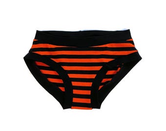 SMALL BRIEF, Black and Orange Stripe Scrundies, Handmade Underwear,