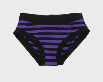 BRAGUITA PEQUEÑA, scrundies de rayas negras y moradas, ropa interior hecha a mano,