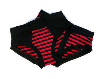 Handmade Underwear, Black and Red stripe 2 pack Set Scrundies