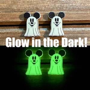 Glow in the Dark Mouse Ghost Earrings-Boo To You-Mickey Halloween Earrings-Ghost Mickey Earrings-Glow in the Dark Halloween Earrings