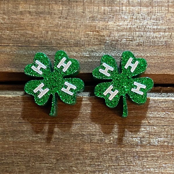 4 H Clover Glitter Earrings-4 H Earrings-Agriculture-Show Animals-4 Leaf Clover Earrings