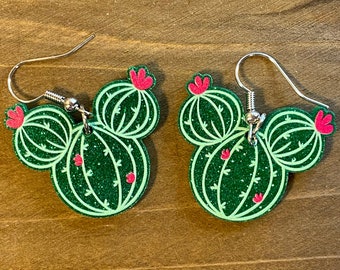 Mouse Glitter Cactus Dangle Earrings-Mickey Cactus Earrings-Cactus Earrings-Disney Inspired-Mickey Cactus Earrings-Disney Bound Earrings