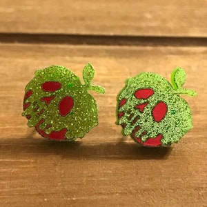 Poison Apple Dual Colored Glitter Stud Earrings-Snow White Inspired-Evil Queen-Villian-Disney Inspired