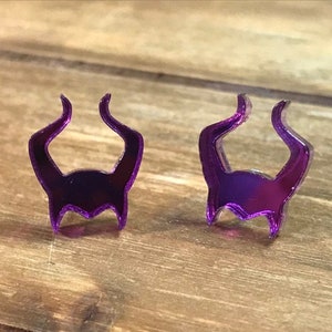 Evil Fairy-Dark Fairy Maleficent Horns Inspired Purple Mirror Earrings-Maleficent Inspired Decendants Inspired-Evil-Villian-Disney Inspire image 1