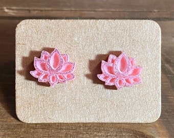 Pink Lotus Stud Earrings-Lotus Stud Earrings-Mulan Inspired-Floral Jewelry-Lotus Jewelry-Zen Jewelry-Mulan Disneybound-Mulan Cosplay