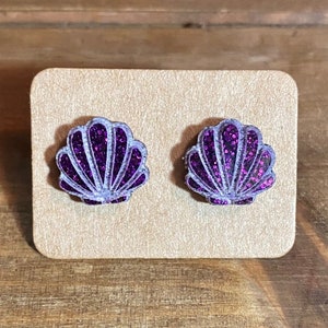 Glitter Purple Shell Stud Earrings-Shell Stud Earrings-The Little Mermaid Inspired-Star Earrings-Mermaid-Ariel Disneybound-Ariel Cosplay