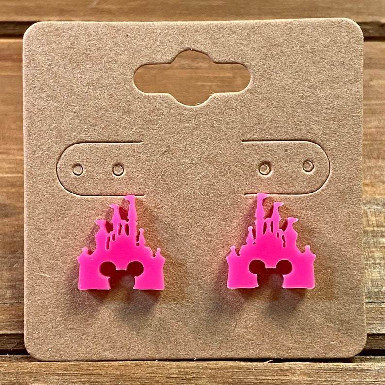 Disneyworld Neon Pink Mouse Disney Inspired Castle Earrings-Cinderella/'s Castle-Hot Pink Sleeping Beauty/'s Castle-Disneyland
