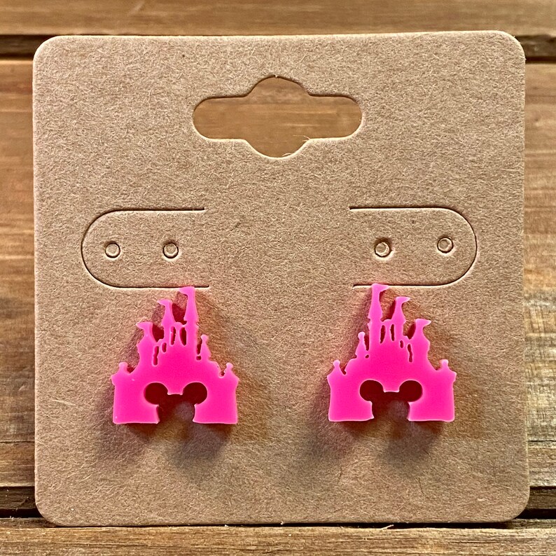 Disneyworld Neon Pink Mouse Disney Inspired Castle Earrings-Cinderella/'s Castle-Hot Pink Sleeping Beauty/'s Castle-Disneyland