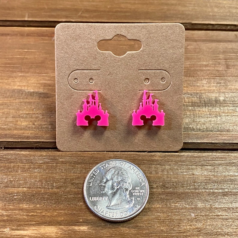 Disneyworld Neon Pink Mouse Disney Inspired Castle Earrings-Cinderella/'s Castle-Hot Pink Sleeping Beauty/'s Castle-Disneyland