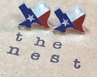 Texas State Stud Earrings-Lone Star State Earrings-Red, White, and Blue Texas Earrings, TX Earrings