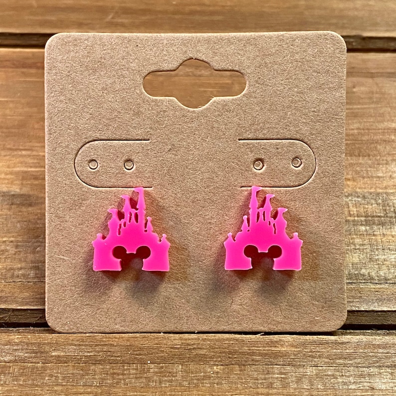Disneyworld Neon Pink Mouse Disney Inspired Castle Earrings-Cinderella/'s Castle-Hot Pink Sleeping Beauty/'s Castle-Disneyland