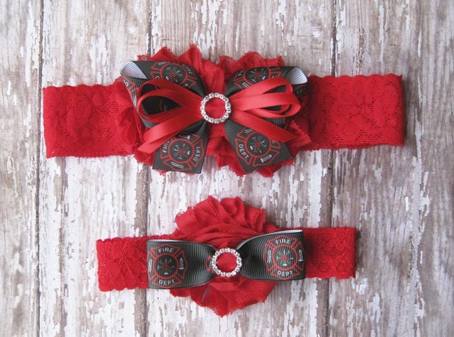 Fireman Garter Set Firefighter Wedding Garters Bridal