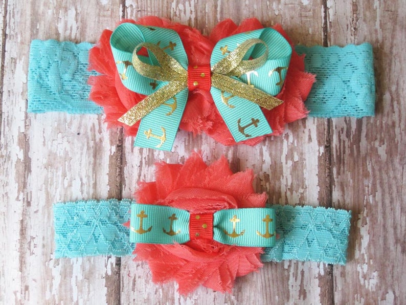 Something Blue Anchor Wedding Garter Set Gold Anchors Wedding Garters...Bridal Garter and Toss Garter Coral Blue