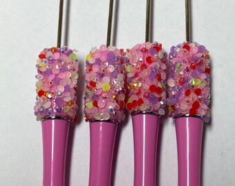 Pink Beadable Confetti Pen Blanks (set of 4) • DIY Crafting Pens • Pens To Bead • Beadable Pens for Crafts • Sparkly Pens