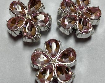 Metal Pink Flower Beads (set of 3) | Beadable Pens, Keychains, Bookmarks, Badge Reels, Jewelry