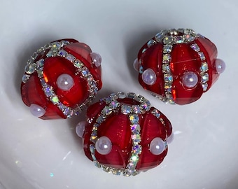 Red Rhinestone Beads (set of 3) | Beadable Pens, Keychains, Bookmarks, Badge Reels, Jewelry