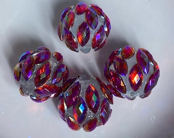 Red Rhinestone Beads (set of 4) | Beadable Pens, Keychains, Bookmarks, Badge Reels, Jewelry