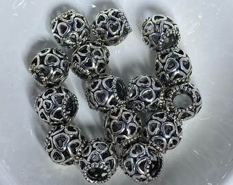 Metal Heart Spacer Beads (set of 15) |  Beadable Pens, Keychains, Bookmarks, Badge Reels, Jewelry