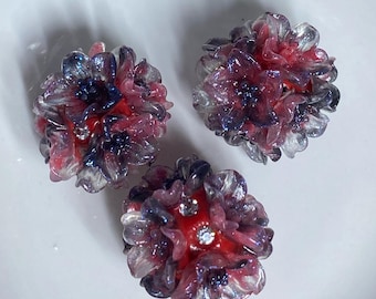 Red Flower Beads (set of 3) | Beadable Pens, Keychains, Bookmarks, Badge Reels, Jewelry