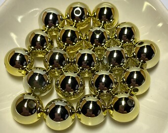 Gold Metallic Beads (set of 20) | 16 mm, Beadable Pens, Keychains, Bookmarks, Badge Reels, Jewelry