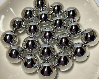 Silver Metallic Beads (set of 20) | 16 mm, Beadable Pens, Keychains, Bookmarks, Badge Reels, Jewelry