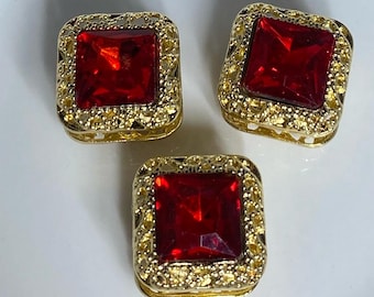 Metal Red Rhinestone Beads (set of 3) | Beadable Pens, Keychains, Bookmarks, Badge Reels, Jewelry