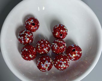 Red & White Rhinestone Beads (set of 9) | 16mm | Beaded Pens | Keychains | Bookmarks | Dangles | Jewelry