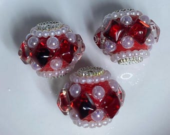 Red Rhinestone Beads (set of 3) | Beadable Pens, Keychains, Bookmarks, Badge Reels, Jewelry