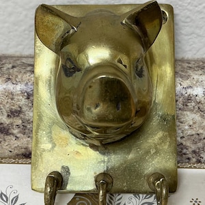 Vintage Brass Pig Hog Wall Hook Apron Keys Hook