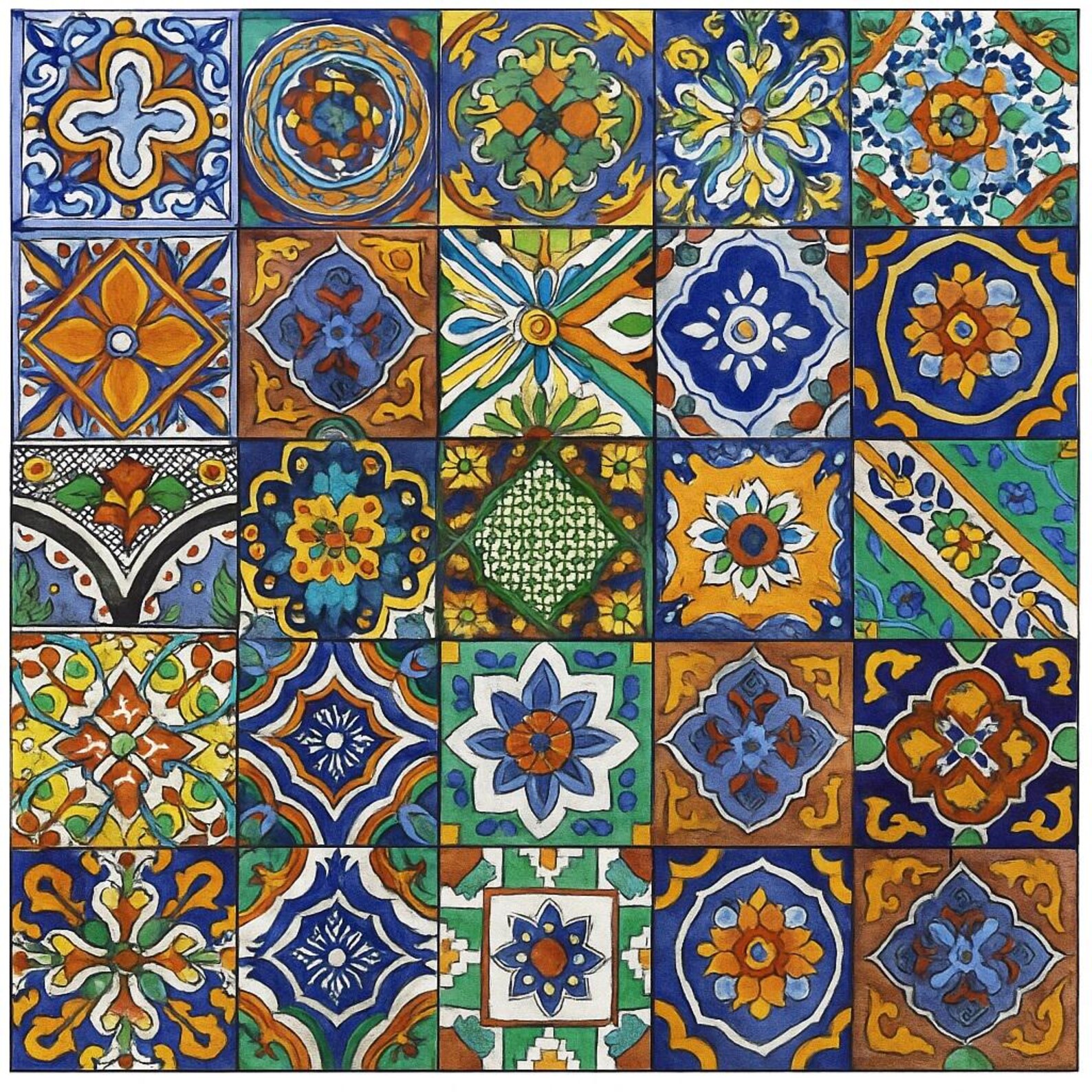 40 6x6 Mexican Ceramic Tiles – Hand-painted Multicolor Mix, Colonial ...