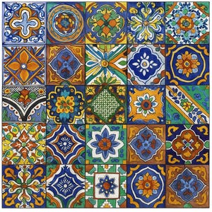 40 6x6 Mexican Ceramic Tiles – Hand-Painted Multicolor Mix, Colonial Patterns for Kitchen Backsplash & Stair Risers