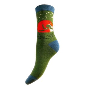 Calcetines de mezcla de lana de punto fino con estampado de zorro